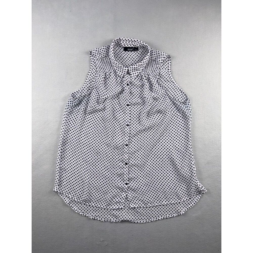 a.n.a Sleeveless Sheer White and Black Polka Dot Blouse Large